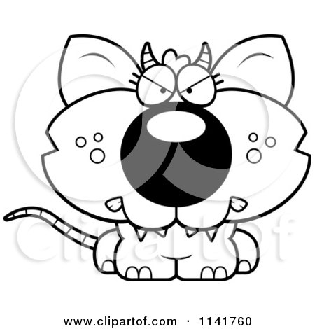 Cartoon Clipart Of A Black And White Angry Chupacabra - Vector Outlined Coloring Page by Cory Thoman