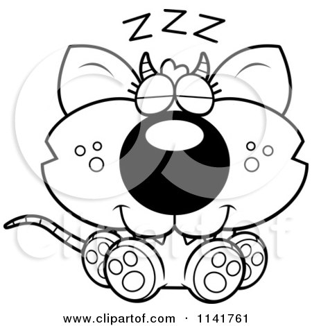 Cartoon Clipart Of A Black And White Sleeping Chupacabra - Vector Outlined Coloring Page by Cory Thoman