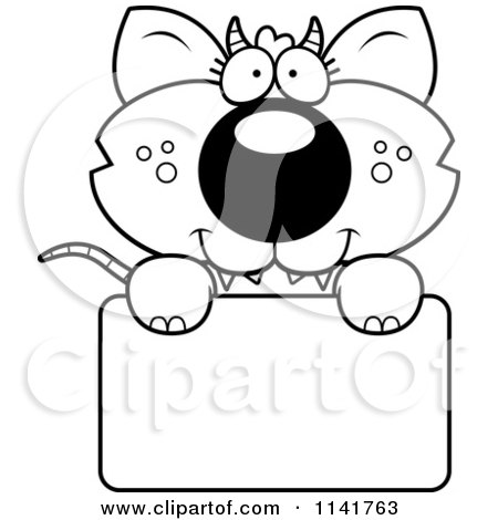 Cartoon Clipart Of A Black And White Chupacabra Holding A Sign - Vector Outlined Coloring Page by Cory Thoman