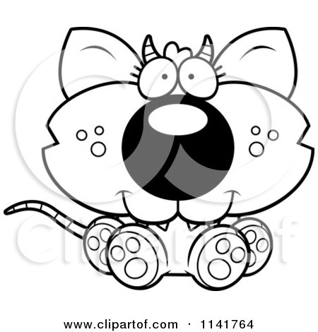 Cartoon Clipart Of A Black And White Sitting Chupacabra - Vector Outlined Coloring Page by Cory Thoman