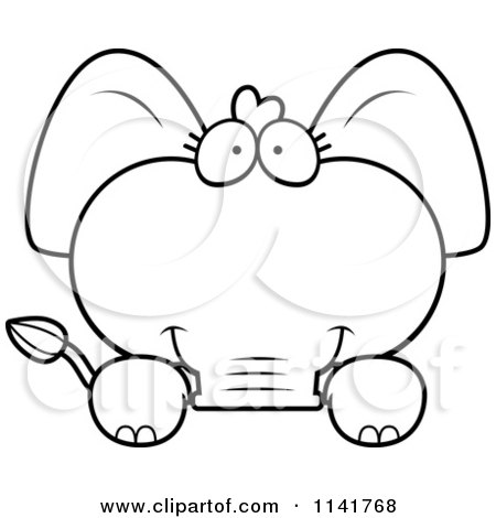 Cartoon Clipart Of A Black And White Cute Baby Elephant Looking Over A Surface - Vector Outlined Coloring Page by Cory Thoman