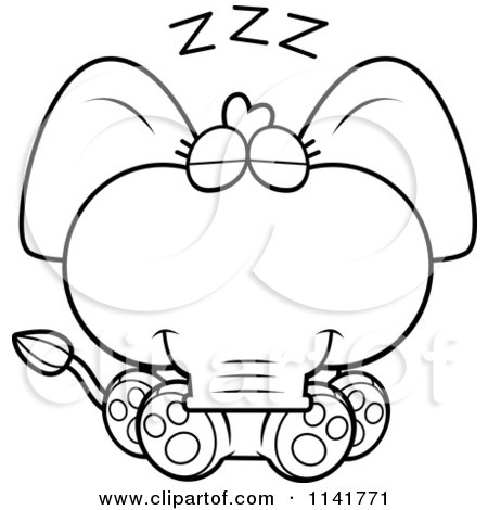 Cartoon Clipart Of A Black And White Cute Baby Elephant Sleeping - Vector Outlined Coloring Page by Cory Thoman