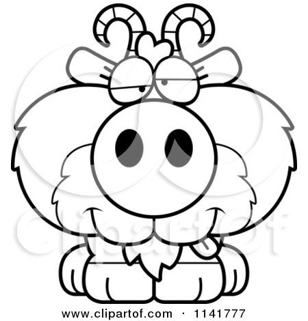 Cartoon Clipart Of A Black And White Goofy Goat Sitting - Vector Outlined Coloring Page by Cory Thoman