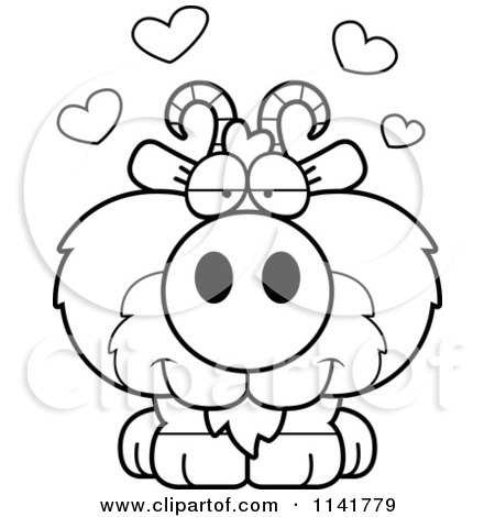 Cartoon Clipart Of A Black And White Cute Goat In Love - Vector Outlined Coloring Page by Cory Thoman