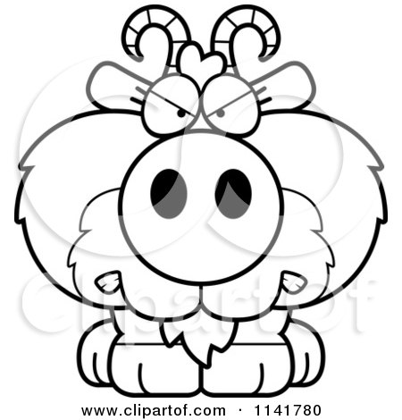 Cartoon Clipart Of A Black And White Mad Goat - Vector Outlined Coloring Page by Cory Thoman