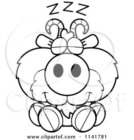 Cartoon Clipart Of A Black And White Cute Goat Sleeping - Vector Outlined Coloring Page by Cory Thoman