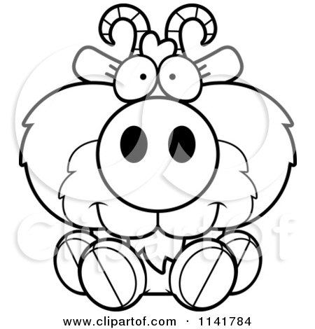 Cartoon Clipart Of A Black And White Cute Goat Sitting - Vector Outlined Coloring Page by Cory Thoman