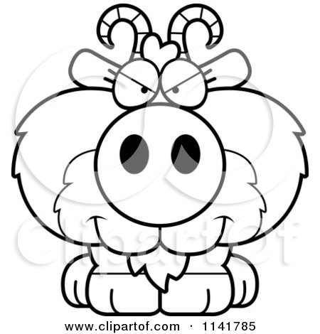 Cartoon Clipart Of A Black And White Sly Goat - Vector Outlined Coloring Page by Cory Thoman