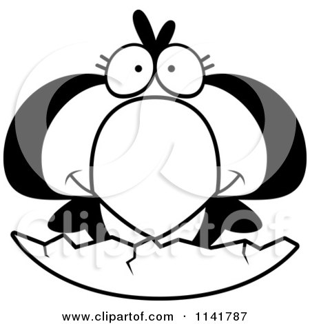 Cartoon Clipart Of A Black And White Penguin Chick Hatching From An Egg - Vector Outlined Coloring Page by Cory Thoman