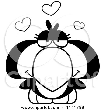 Cartoon Clipart Of A Black And White Penguin Chick In Love - Vector Outlined Coloring Page by Cory Thoman
