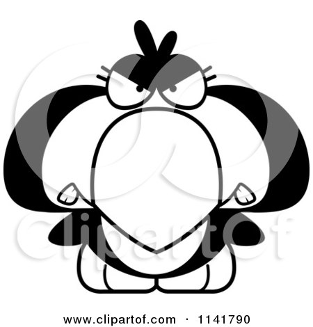 Cartoon Clipart Of A Black And White Mad Penguin Chick - Vector Outlined Coloring Page by Cory Thoman