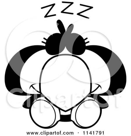 Cartoon Clipart Of A Black And White Sleeping Penguin Chick - Vector Outlined Coloring Page by Cory Thoman