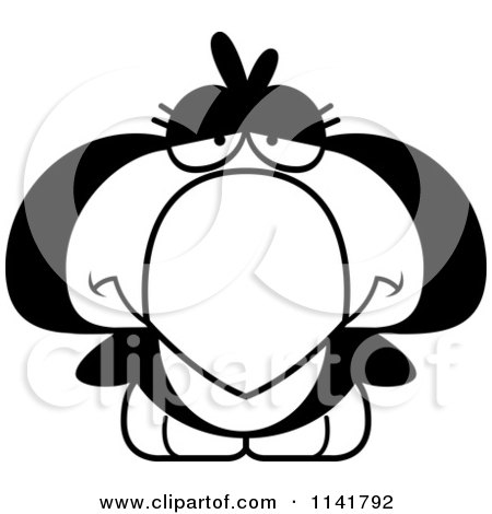 Cartoon Clipart Of A Black And White Depressed Penguin Chick - Vector Outlined Coloring Page by Cory Thoman