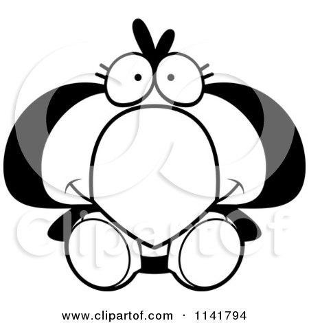 Cartoon Clipart Of A Black And White Cute Penguin Chick Sitting - Vector Outlined Coloring Page by Cory Thoman