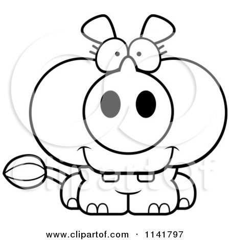 Cartoon Clipart Of A Black And White Cute Rhino - Vector Outlined Coloring Page by Cory Thoman