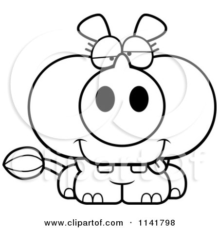 Cartoon Clipart Of A Black And White Drunk Rhino - Vector Outlined Coloring Page by Cory Thoman