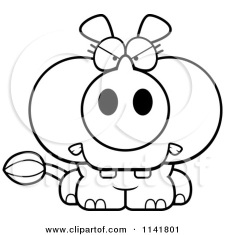Cartoon Clipart Of A Black And White Mad Rhino - Vector Outlined Coloring Page by Cory Thoman