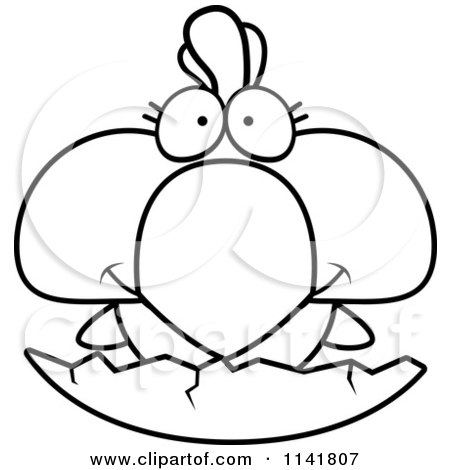 Cartoon Clipart Of A Black And White Rooster Chick In A Shell - Vector Outlined Coloring Page by Cory Thoman