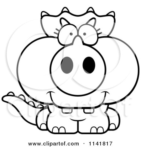 Cartoon Clipart Of A Black And White Baby Triceratops - Vector Outlined Coloring Page by Cory Thoman