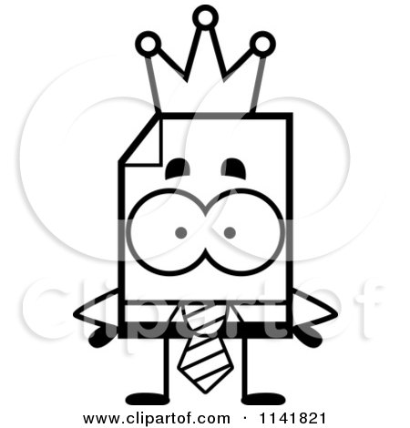Cartoon Clipart Of A Black And White Business Document Mascot King - Vector Outlined Coloring Page by Cory Thoman