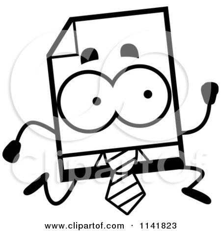 Cartoon Clipart Of A Black And White Business Document Mascot Running - Vector Outlined Coloring Page by Cory Thoman