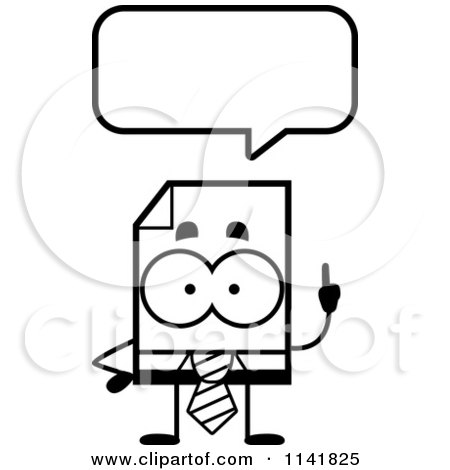 Cartoon Clipart Of A Black And White Business Document Mascot Talking - Vector Outlined Coloring Page by Cory Thoman