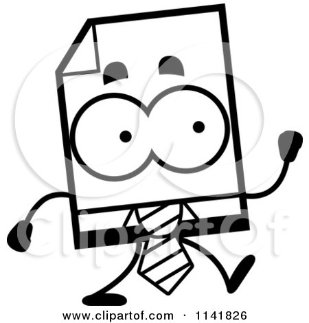 Cartoon Clipart Of A Black And White Business Document Mascot Walking - Vector Outlined Coloring Page by Cory Thoman