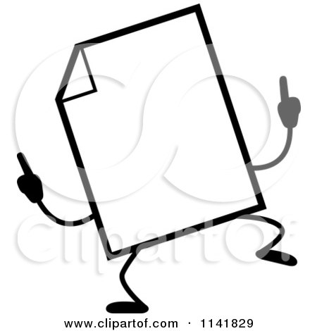 Cartoon Clipart Of A Black And White Blank Document Mascot Doing A Happy Dance - Vector Outlined Coloring Page by Cory Thoman