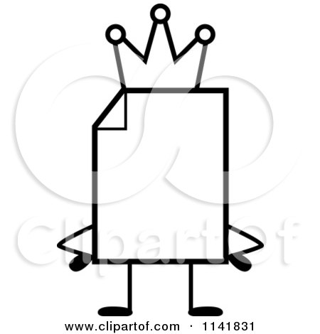 Cartoon Clipart Of A Black And White Blank Document Mascot King - Vector Outlined Coloring Page by Cory Thoman