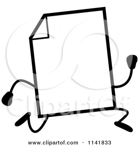 Cartoon Clipart Of A Black And White Blank Document Mascot Running - Vector Outlined Coloring Page by Cory Thoman