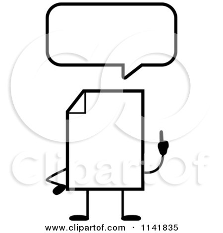 Cartoon Clipart Of A Black And White Blank Document Mascot Talking - Vector Outlined Coloring Page by Cory Thoman