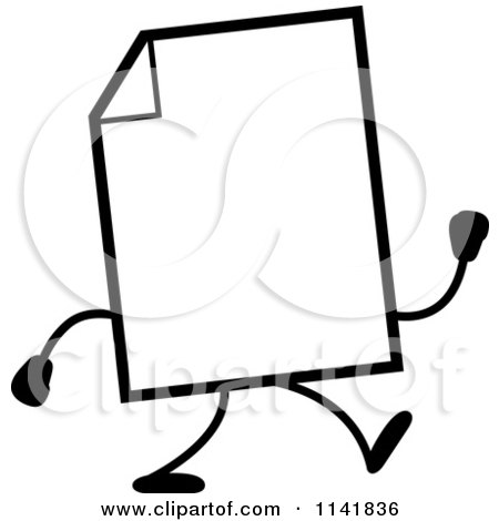 Cartoon Clipart Of A Black And White Blank Document Mascot Walking - Vector Outlined Coloring Page by Cory Thoman