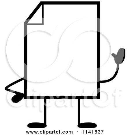 Cartoon Clipart Of A Black And White Blank Document Mascot Waving - Vector Outlined Coloring Page by Cory Thoman
