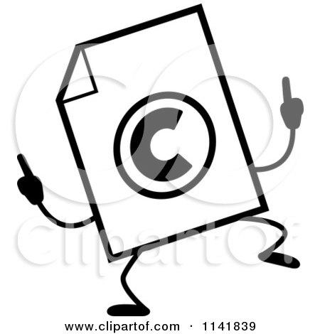 Cartoon Clipart Of A Black And White Copyright Document Mascot Doing A Happy Dance - Vector Outlined Coloring Page by Cory Thoman