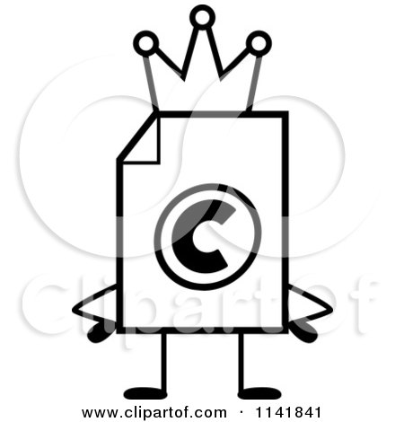 Cartoon Clipart Of A Black And White Copyright Document Mascot King - Vector Outlined Coloring Page by Cory Thoman