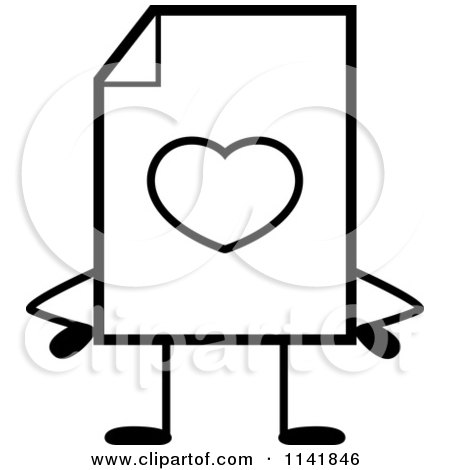 Cartoon Clipart Of A Black And White Love Document Mascot With Hands On Hips - Vector Outlined Coloring Page by Cory Thoman