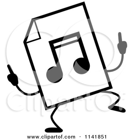 Cartoon Clipart Of A Black And White MP3 Music Document Mascot Doing A Happy Dance - Vector Outlined Coloring Page by Cory Thoman