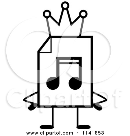Cartoon Clipart Of A Black And White MP3 Music Document Mascot King - Vector Outlined Coloring Page by Cory Thoman