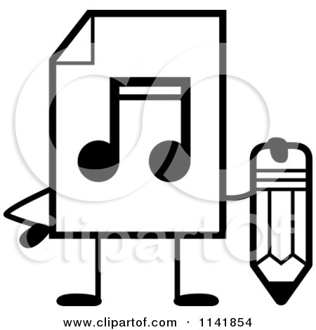 Cartoon Clipart Of A Black And White MP3 Music Document Mascot Holding A Pencil - Vector Outlined Coloring Page by Cory Thoman