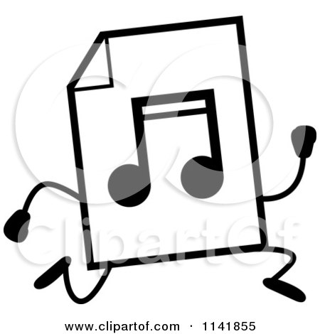 Cartoon Clipart Of A Black And White MP3 Music Document Mascot Running - Vector Outlined Coloring Page by Cory Thoman