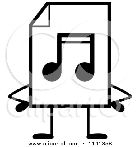 Cartoon Clipart Of A Black And White MP3 Music Document Mascot With Hands On Hips - Vector Outlined Coloring Page by Cory Thoman
