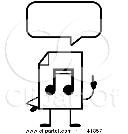 Cartoon Clipart Of A Black And White MP3 Music Document Mascot Talking - Vector Outlined Coloring Page by Cory Thoman