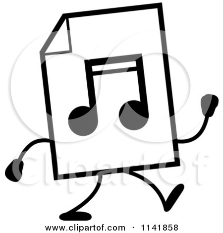Cartoon Clipart Of A Black And White MP3 Music Document Mascot Walking - Vector Outlined Coloring Page by Cory Thoman