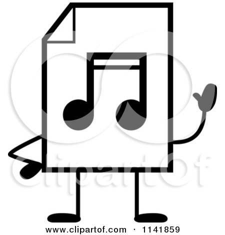 Cartoon Clipart Of A Black And White MP3 Music Document Mascot Waving - Vector Outlined Coloring Page by Cory Thoman