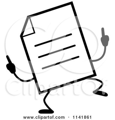 Cartoon Clipart Of A Black And White Note Document Mascot Doing A Happy Dance - Vector Outlined Coloring Page by Cory Thoman