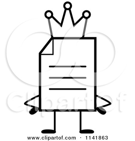 Cartoon Clipart Of A Black And White Note Document Mascot King - Vector Outlined Coloring Page by Cory Thoman