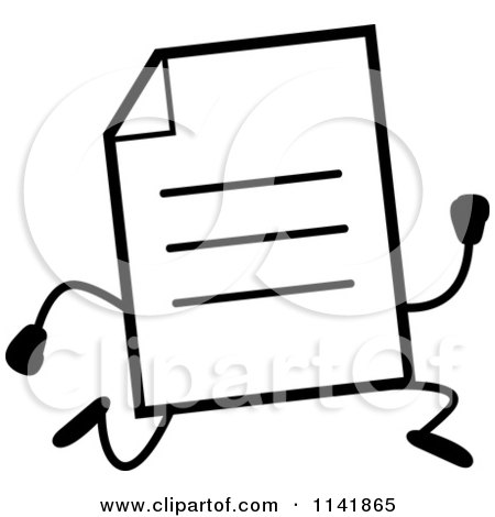 Cartoon Clipart Of A Black And White Note Document Mascot Running - Vector Outlined Coloring Page by Cory Thoman