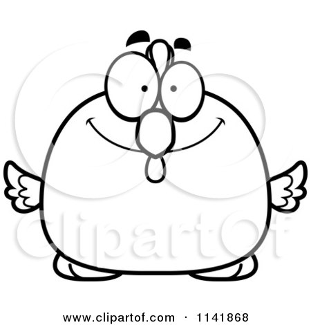 Cartoon Clipart Of A Black And White Happy Chubby Rooster Chick - Vector Outlined Coloring Page by Cory Thoman