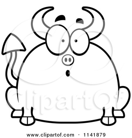 Cartoon Clipart Of A Black And White Chubby Surprised Devil - Vector Outlined Coloring Page by Cory Thoman