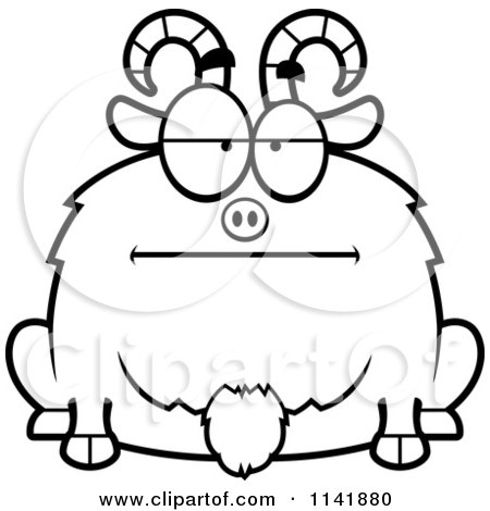 Cartoon Clipart Of A Black And White Chubby Bored Goat - Vector Outlined Coloring Page by Cory Thoman
